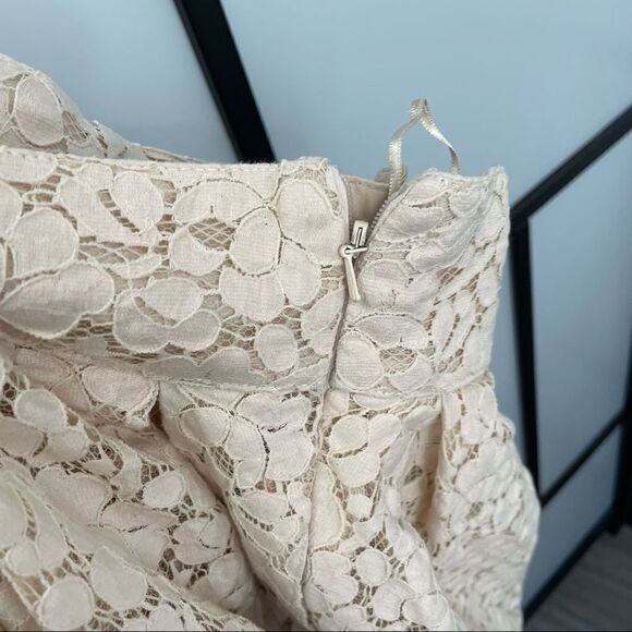 [S] Creme Beige Floral Lace Pattern Hi Waisted Aline Skirt | Forever 21 | Women - Picture 5 of 11